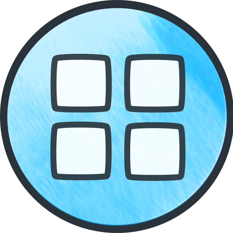 Ein icon - vier Quadrate umrahmt von blauen Wasserfarben