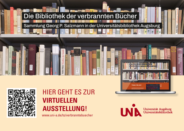Postkarte zur virtuellen Ausstellung "Die Bibliothek der verbrannten Bücher. Sammlung Georg P. Salzmann in der Universitätsbibliothek Augsburg"
