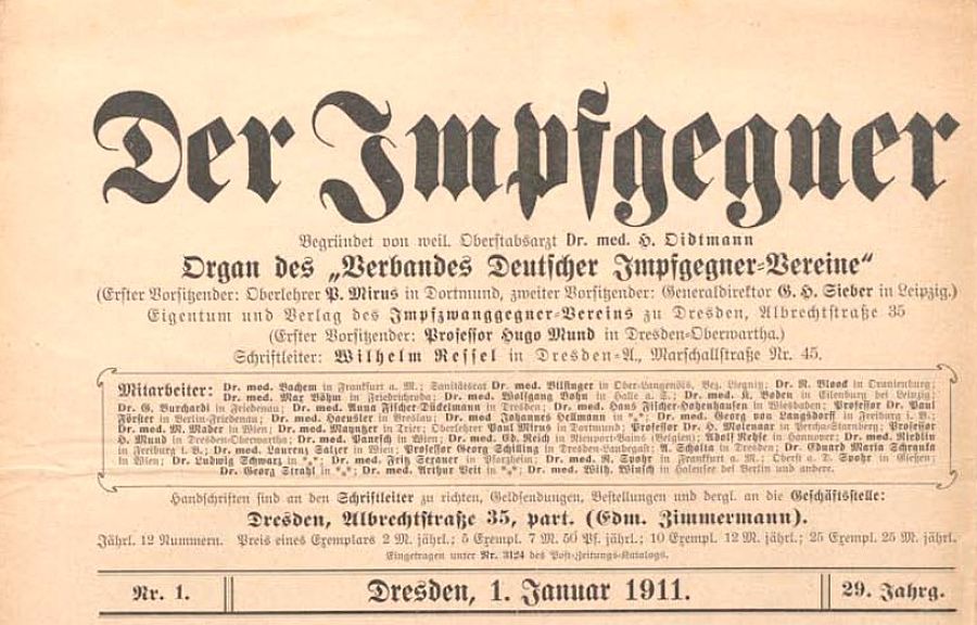 Periodikum „Der Impfgegner“ (29. Jahrgang, Nr. 1), 1911