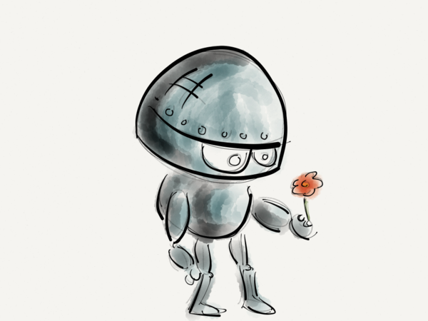 Zeichnung eines Roboters mit Blume